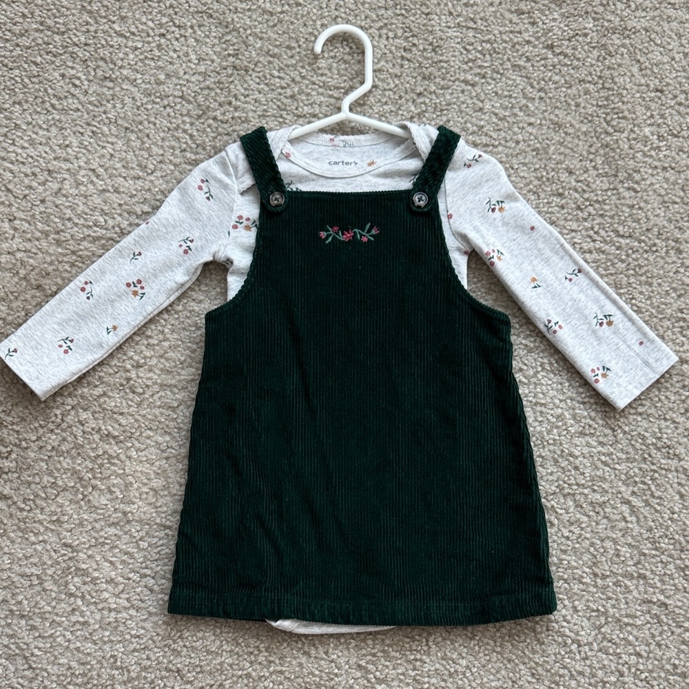 Carter's Dark Green Corduroy Jumper with Floral onsie